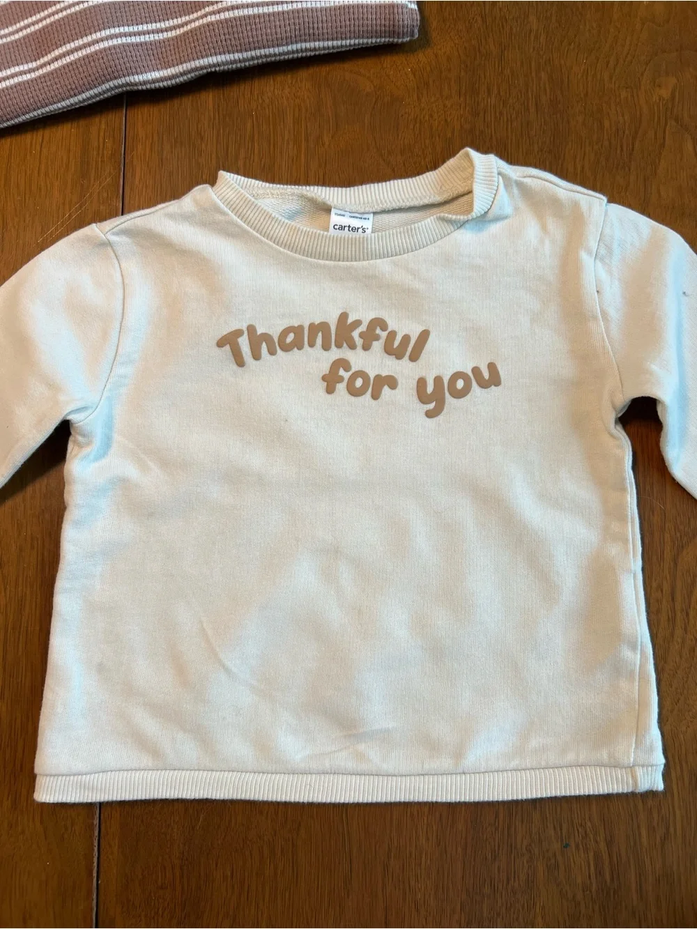 Carter's ‘Thankful for you' Sweatshirt and Brown Striped Henley One Piece Bundle